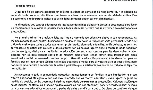 Comunicado dos centros educativos de Verín